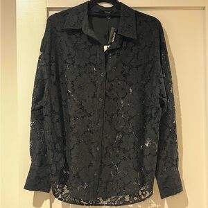 NWT Express Black Floral Lace Shirt